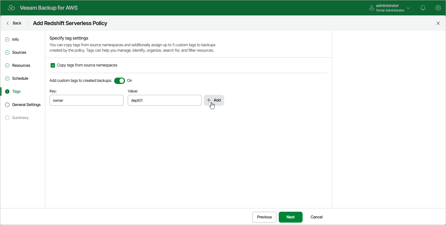 Creating Redshift Serverless Backup Policy
