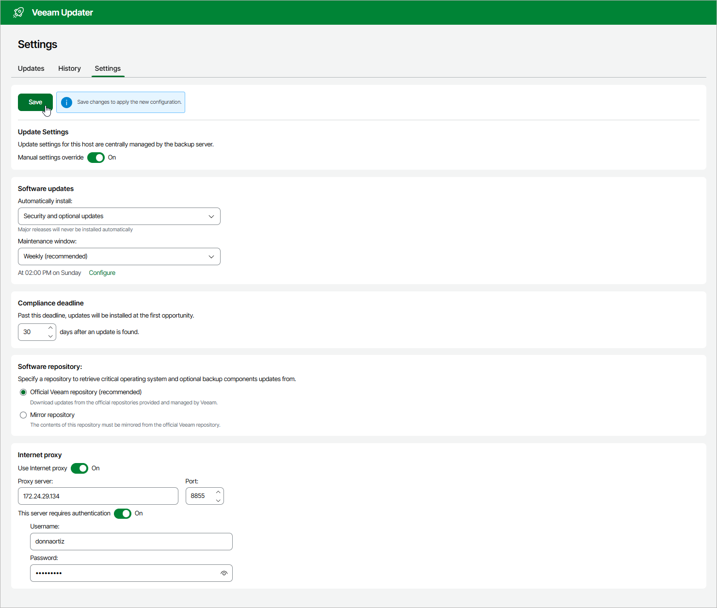 Configuring Update Settings