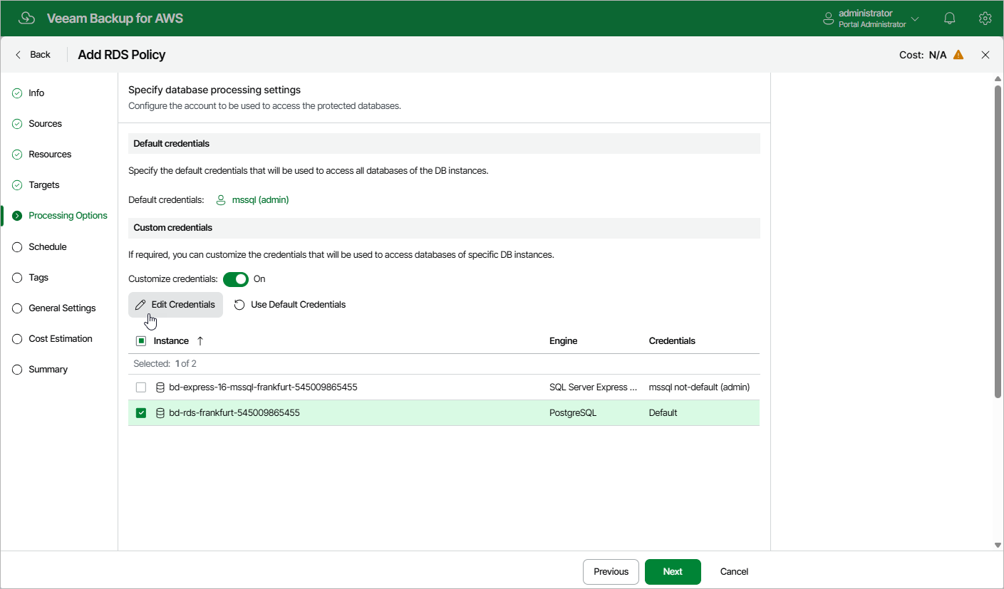 Creating RDS Backup Policy