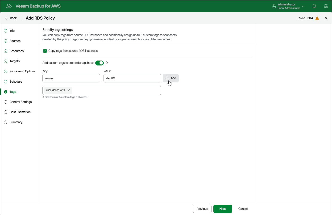 Creating RDS Backup Policy
