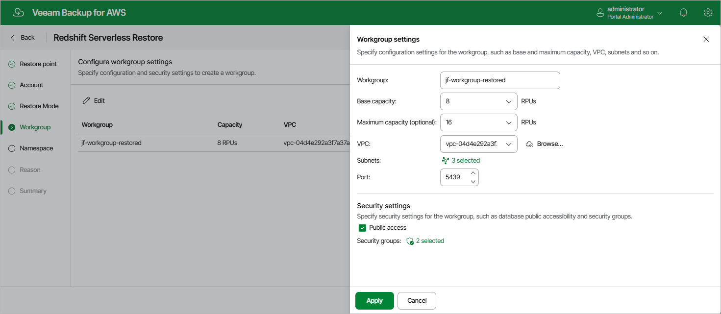 Restoring Redshift Serverless