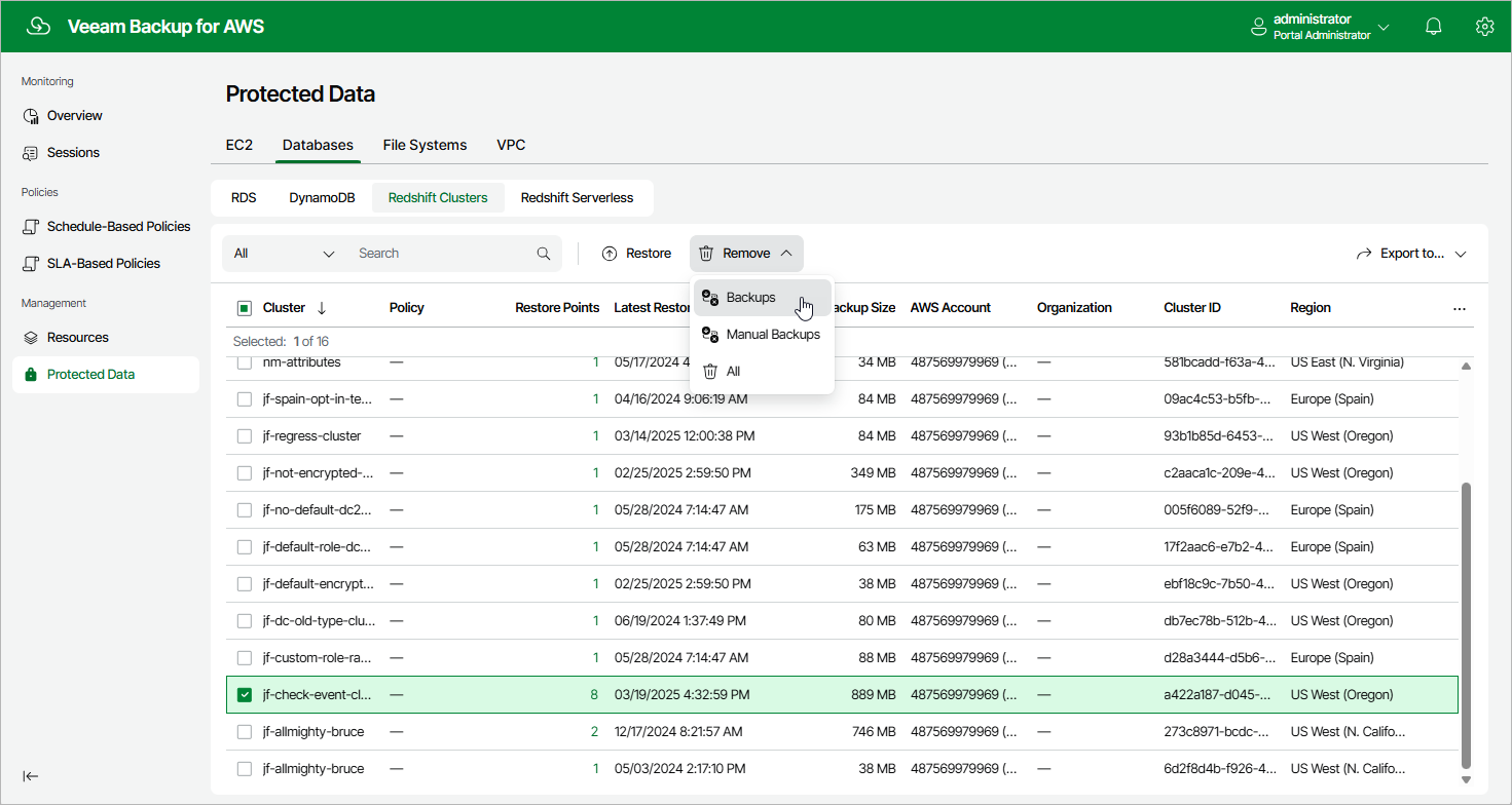 Removing Redshift Backups