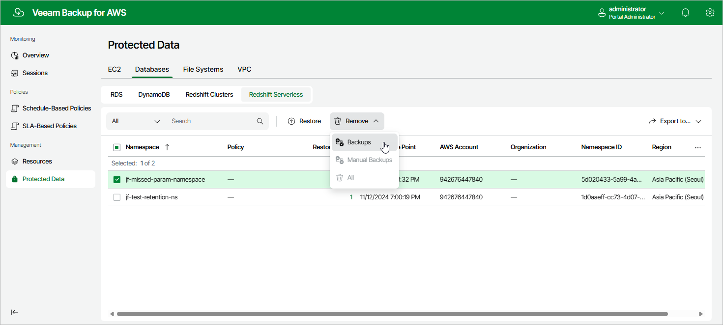 Removing Redshift Serverless Snapshots