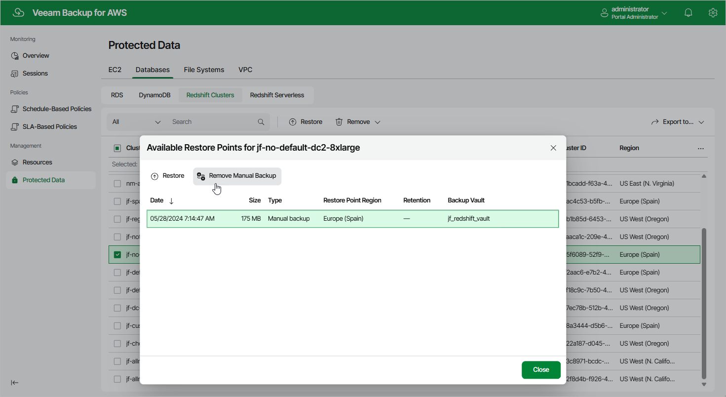 Removing Redshift Backups Created Manually