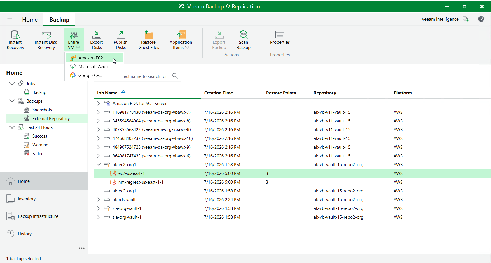 Restore to Amazon EC2