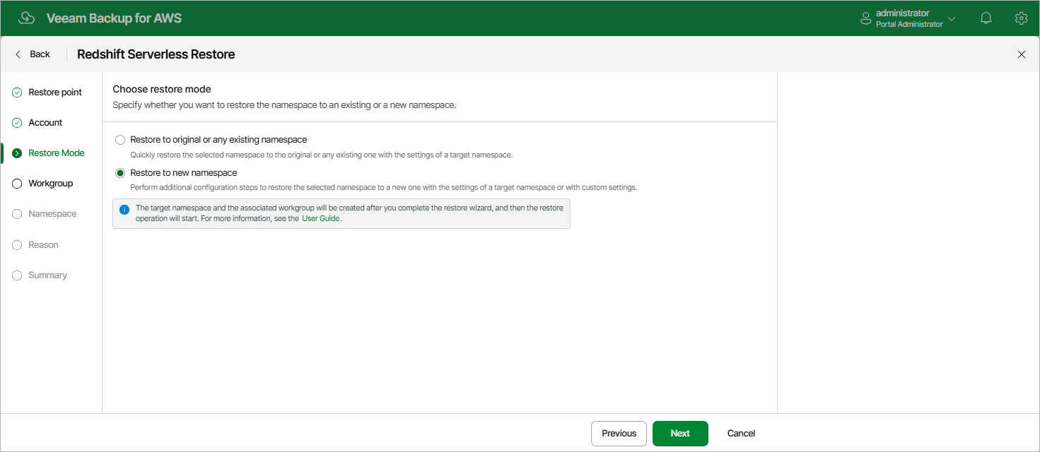 Restoring Redshift Serverless