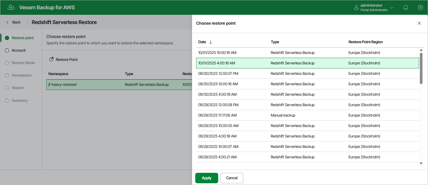 Restoring Redshift Serverless