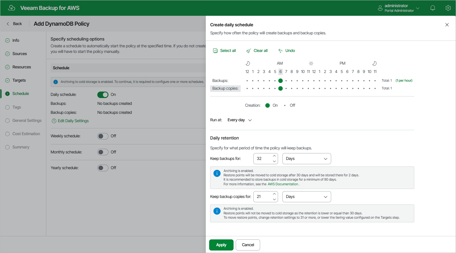 Creating DynamoDB Backup Policy