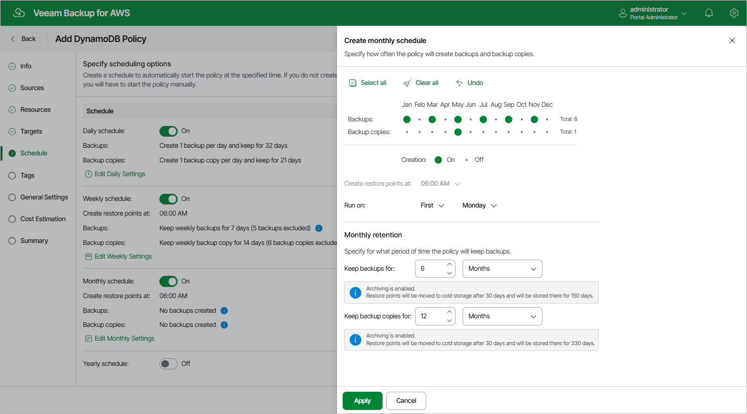 Creating DynamoDB Backup Policy