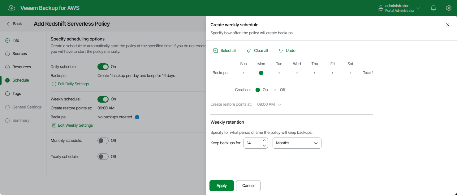Creating Redshift Serverless Backup Policy