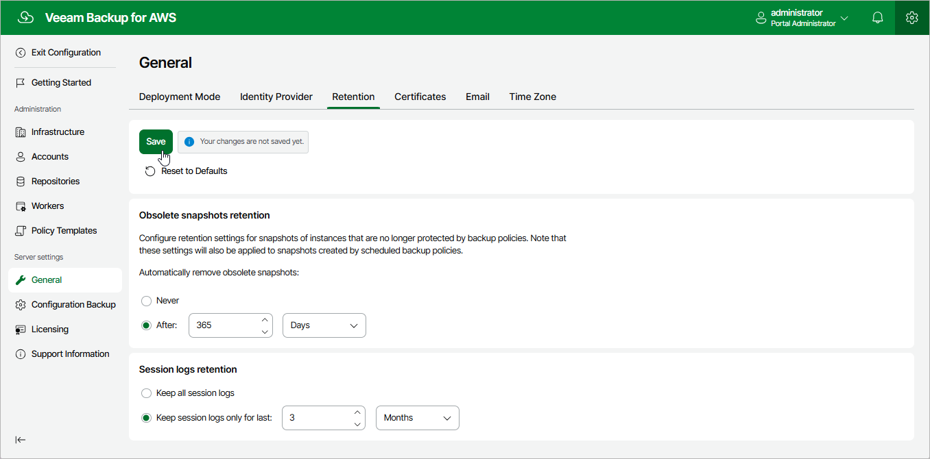 Specifying Global Retention