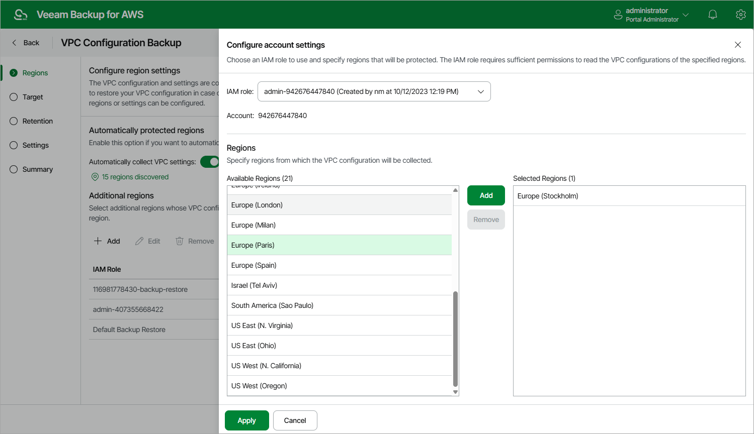 Editing VPC Configuration Backup Policy