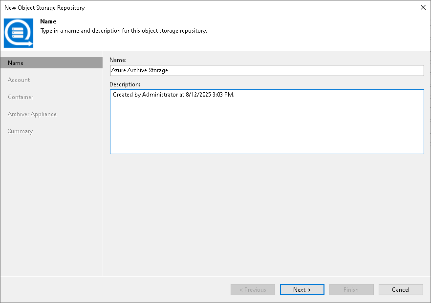 Step 2. Specify Object Storage Name 