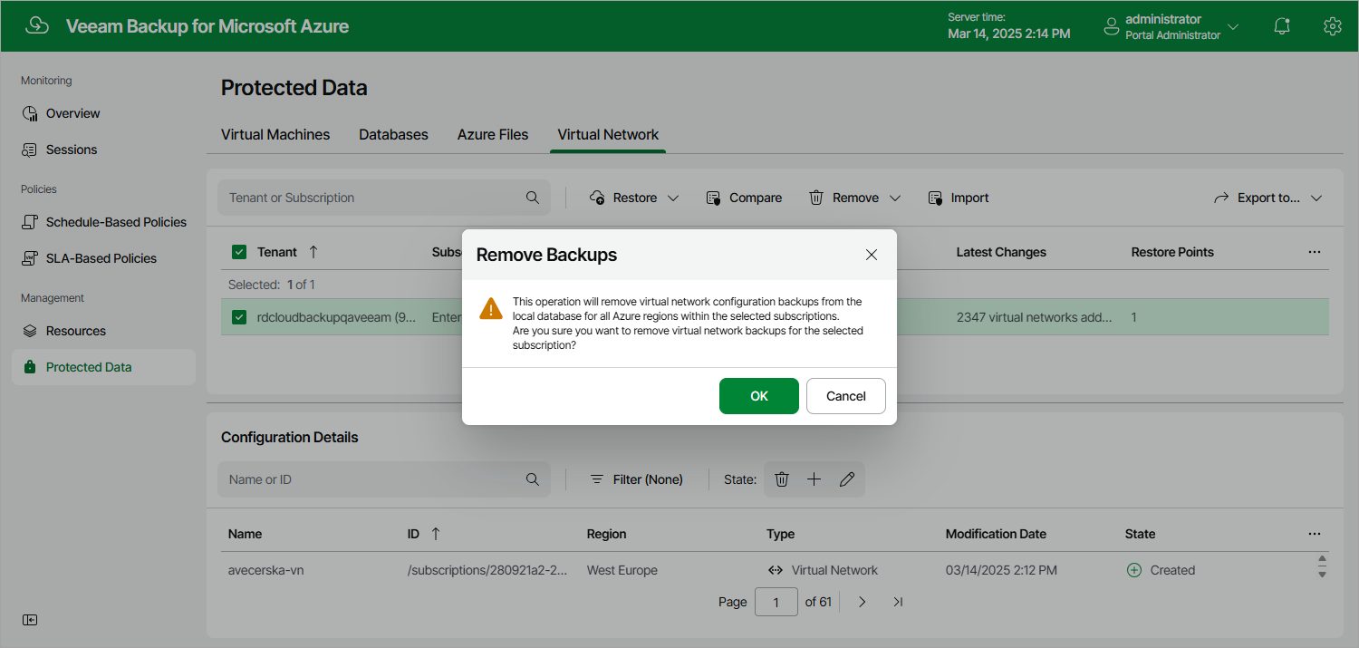 Removing VNet Configuration Data