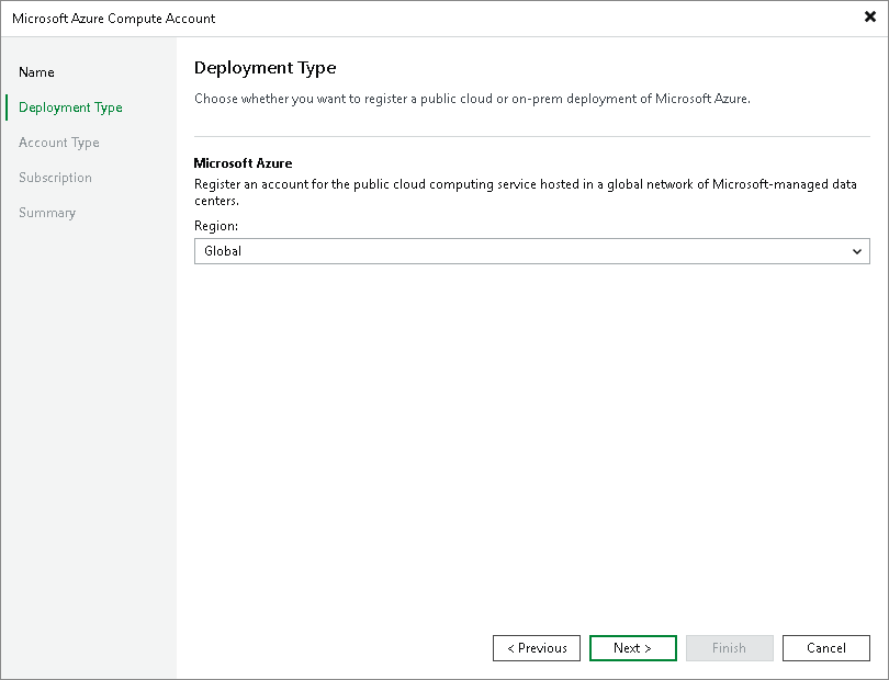 Step 3. Select Deployment Type and Region