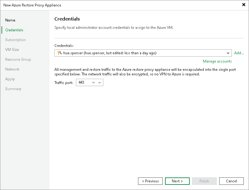 Step 3. Specify Credentials and Transport Port