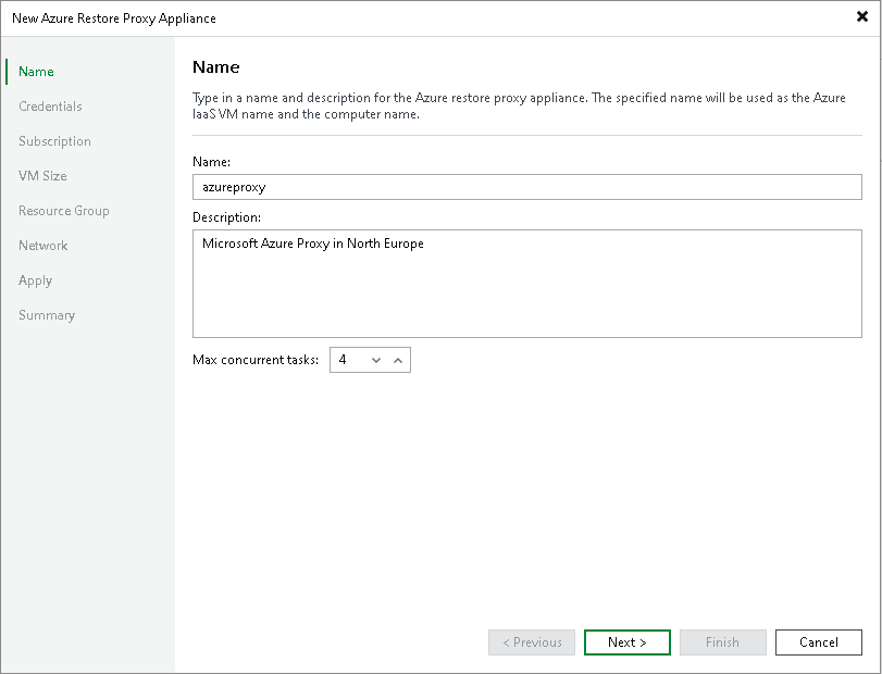 Step 2. Specify Azure Restore Proxy Appliance Name