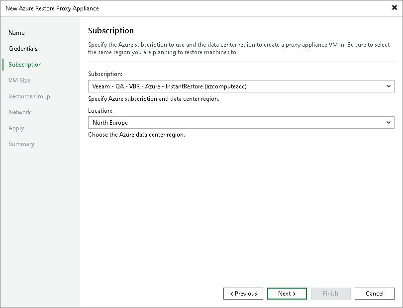Step 4. Select Subscription and Location 