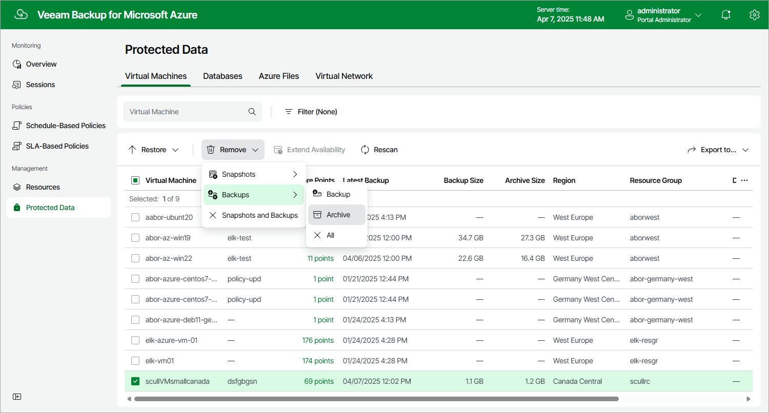 Removing Backups and Snapshots