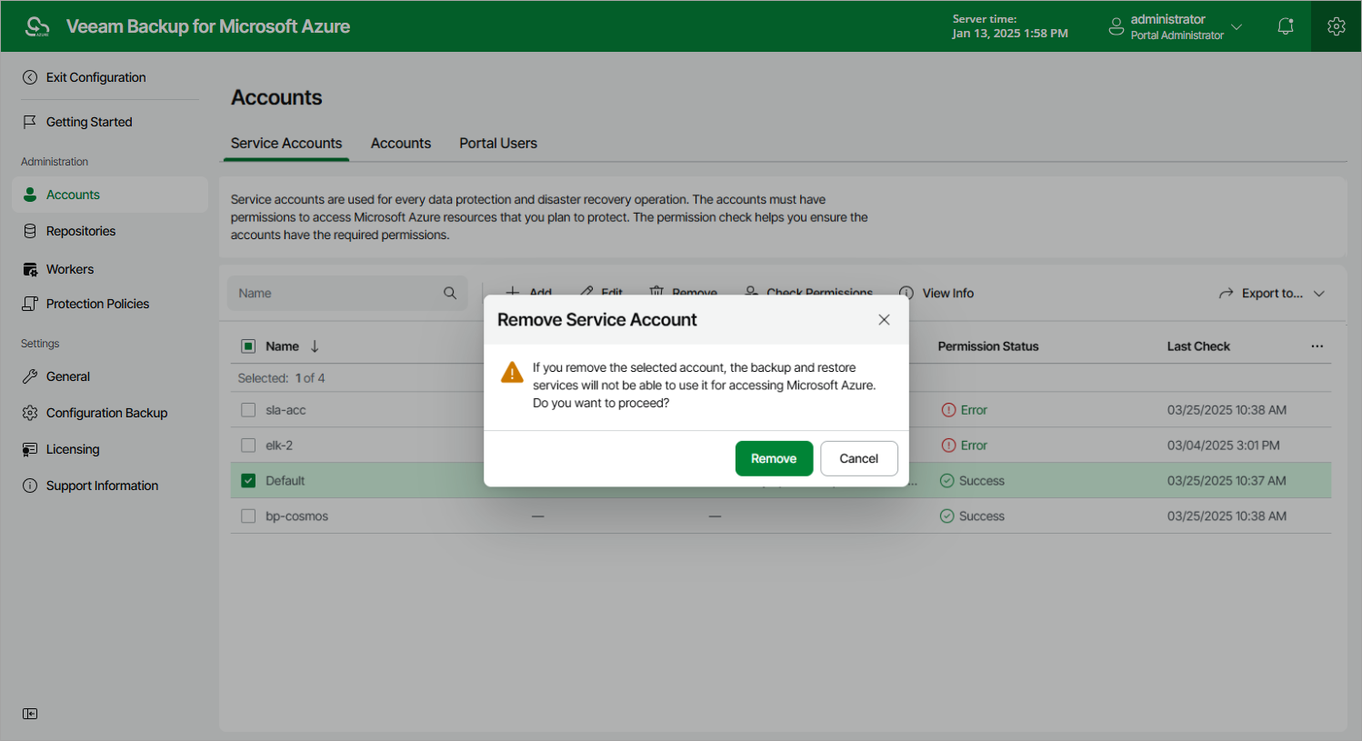 Removing Azure Service Account
