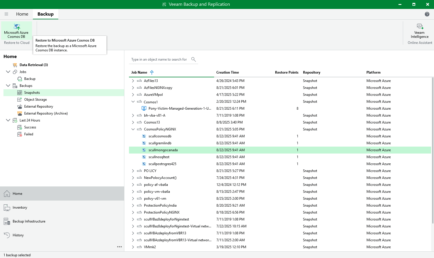 Performing Cosmos DD Point-in-time Restore Using Console