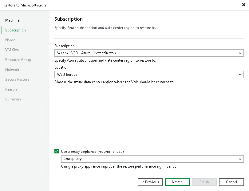 Step 3. Select Subscription and Location