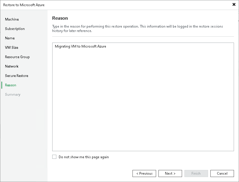 Step 9. Specify Restore Reason