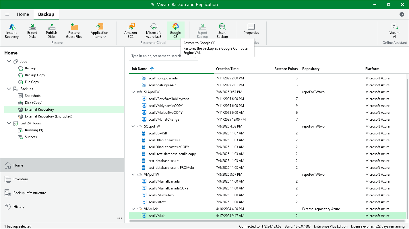 Restore to Google Cloud Platform