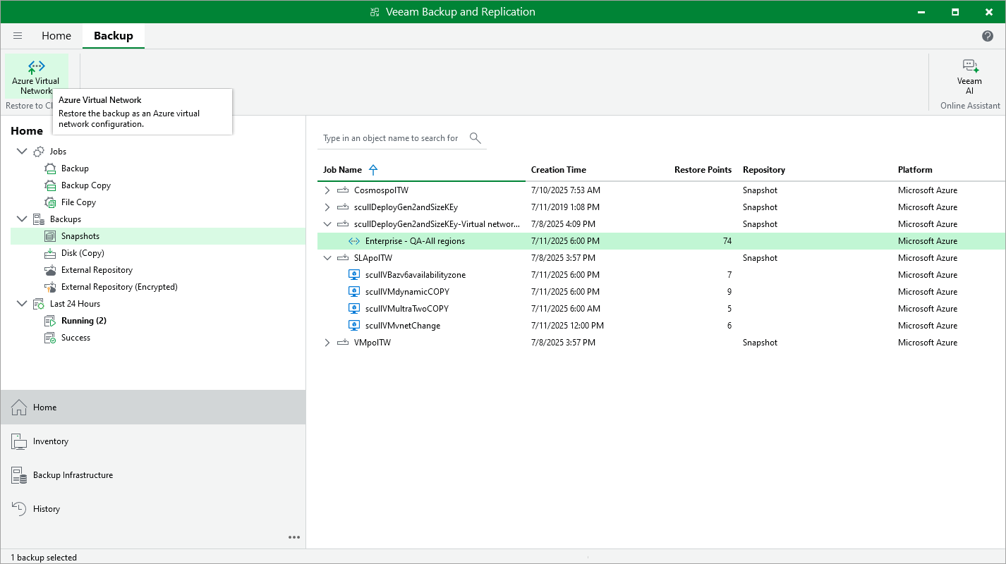 Performing Virtual Network Configuration Restore Using Console
