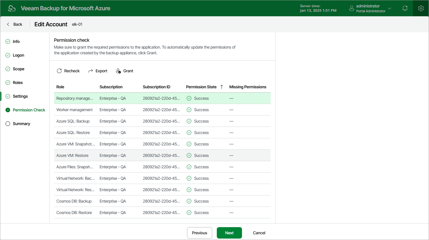 Checking Permissions of Edited Account