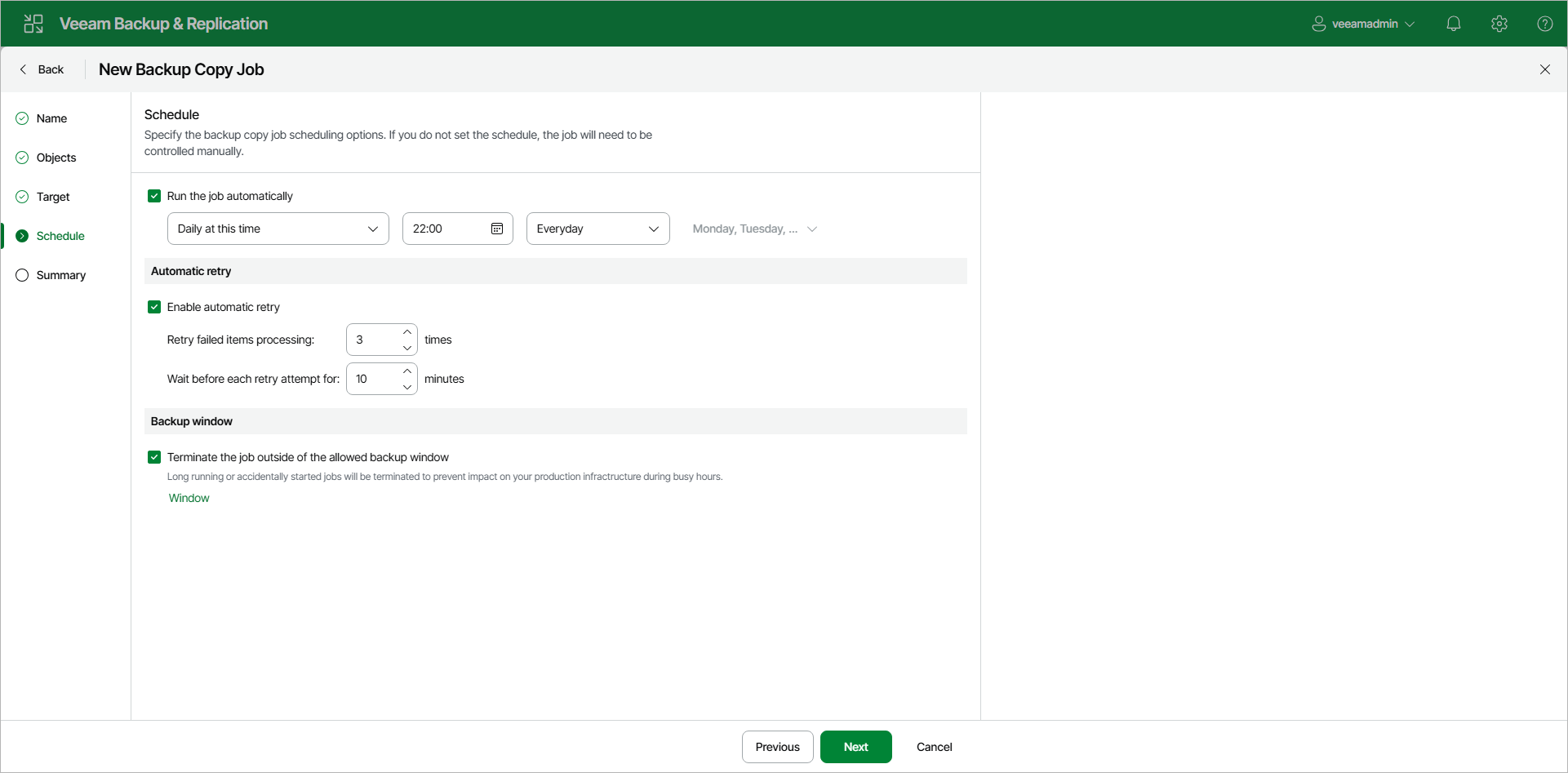 Step 5. Define Backup Copy Window
