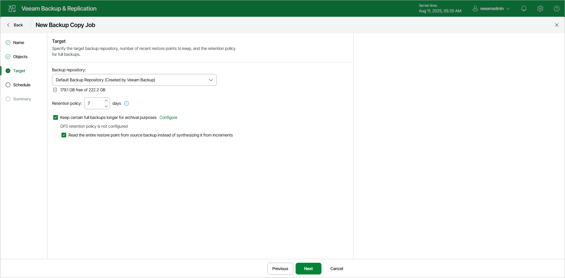 Step 4. Specify Target Repository and Retention Settings