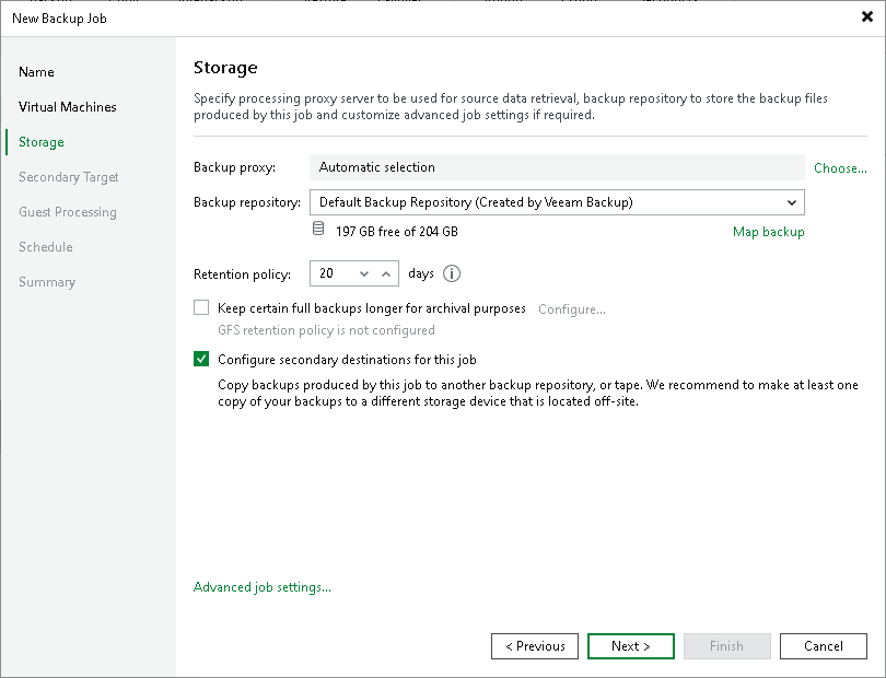 Configuring Backup Jobs with Storage Snapshot Retention