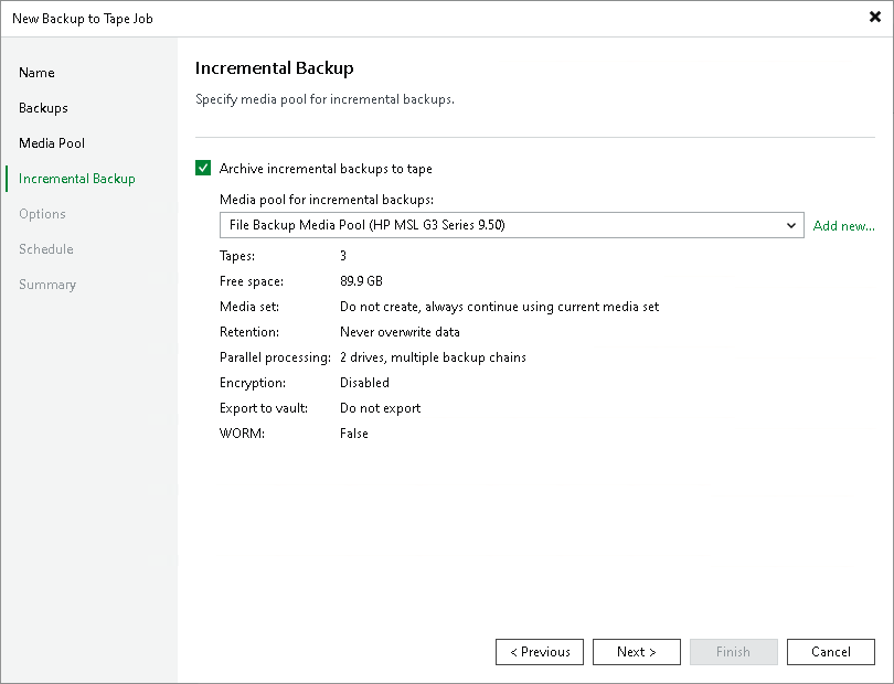 Step 5. Choose Media Pool for Incremental Backups