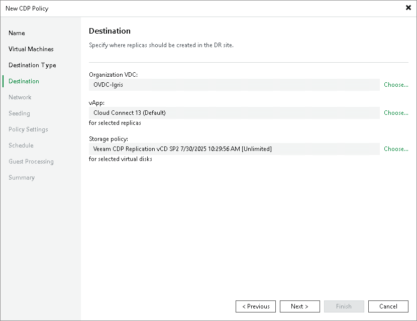 Specify destination Cloud Host Settings