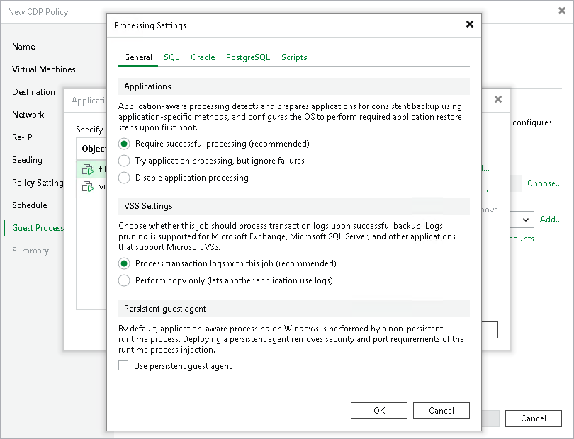 Application-Aware Processing and Transaction Logs