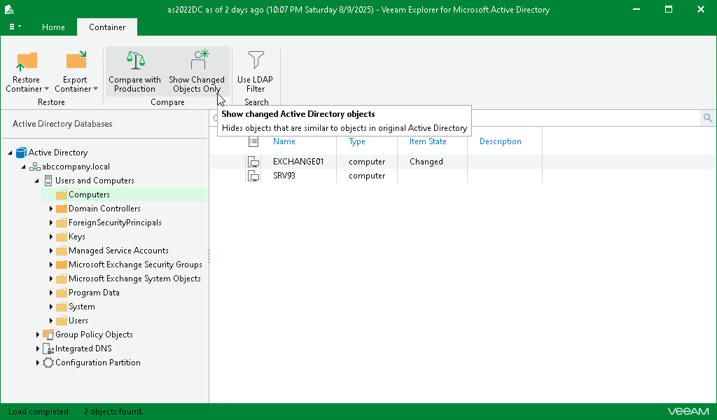 Showing Changed Items Only
