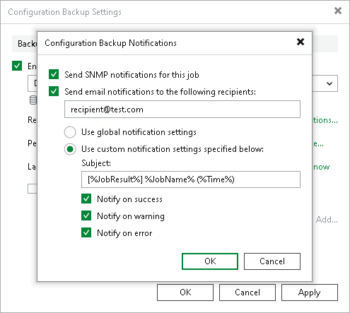 Configuring Notification Settings for Configuration Backups