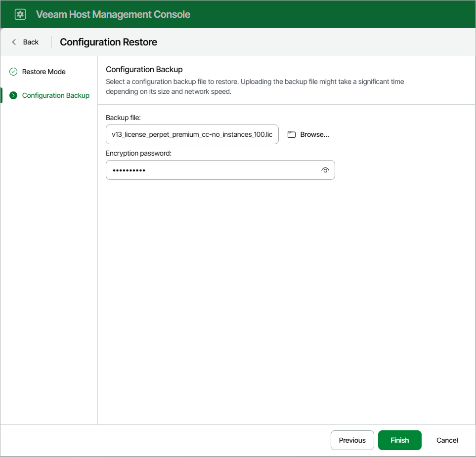 Restoring Configuration Database using Veeam Host Management