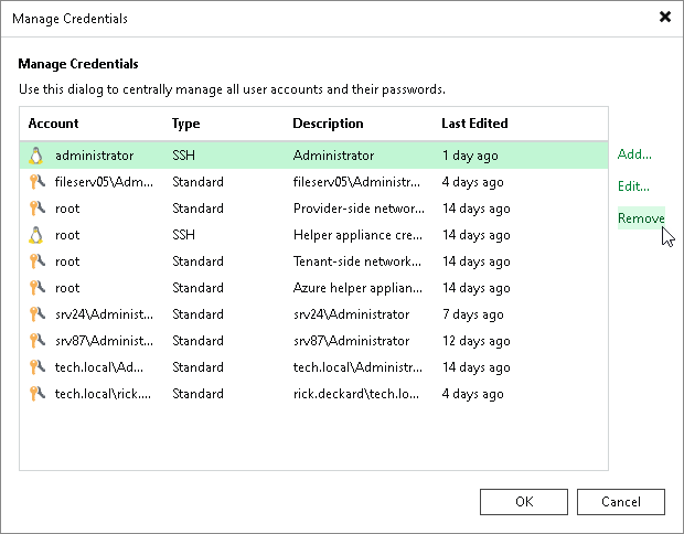 Editing and Deleting Credentials Records