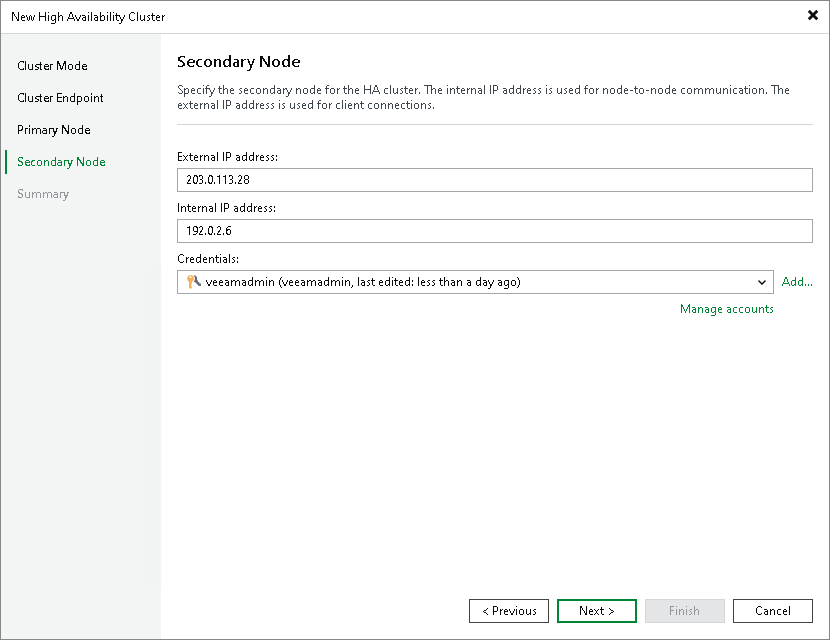 Step 4c. Specify Secondary Node Settings