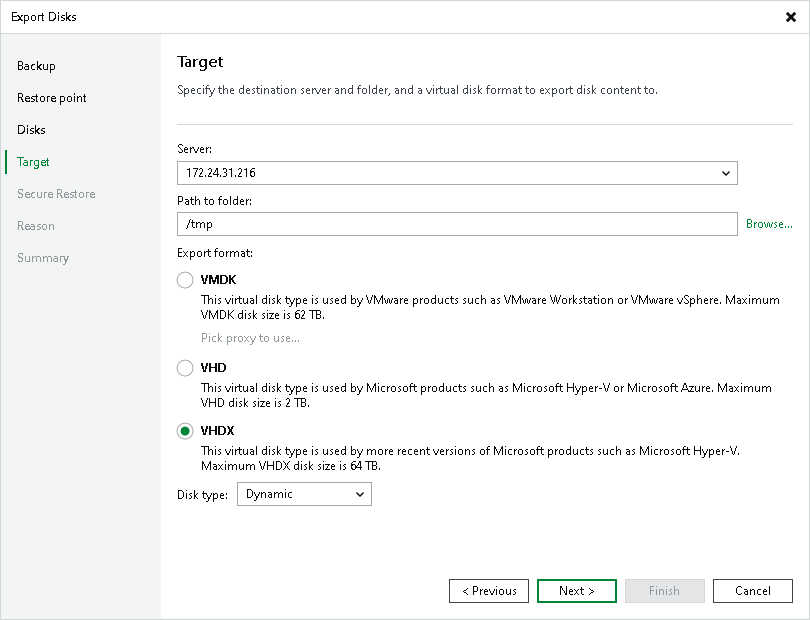 Step 5. Select Destination and Disk Format