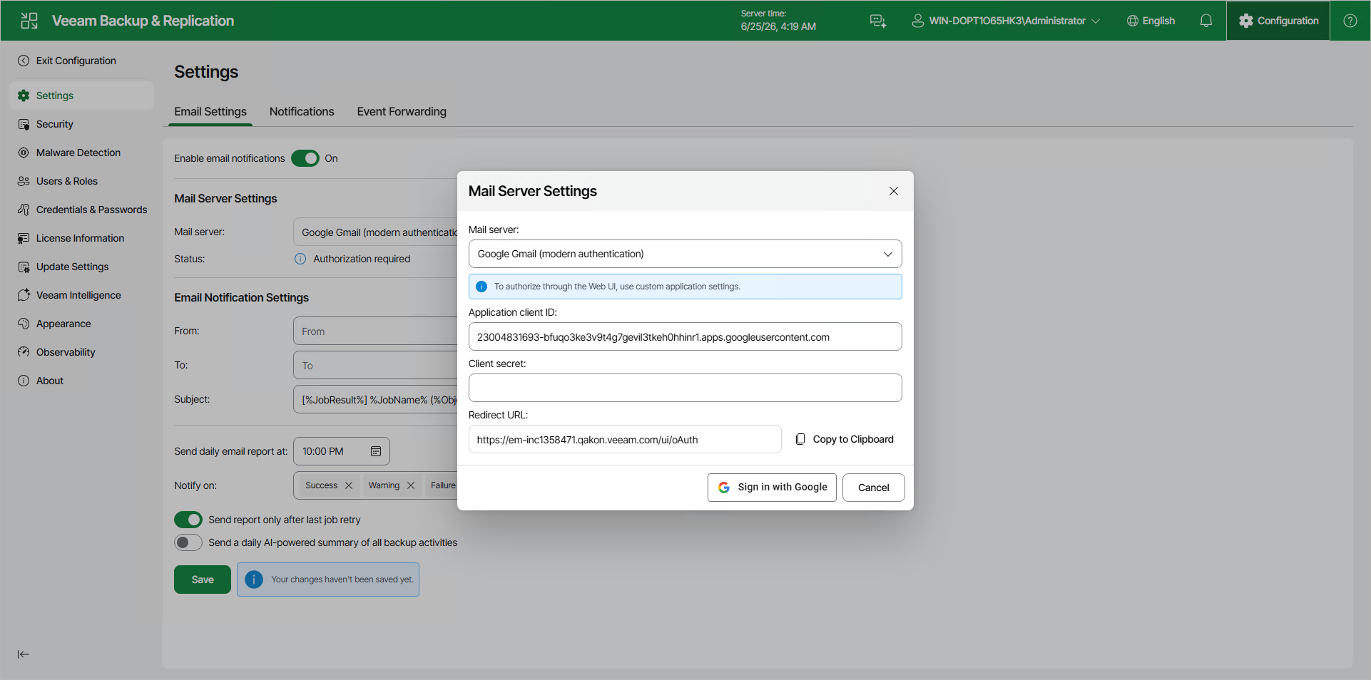 Configuring Global Email Notification Settings Using Web UI