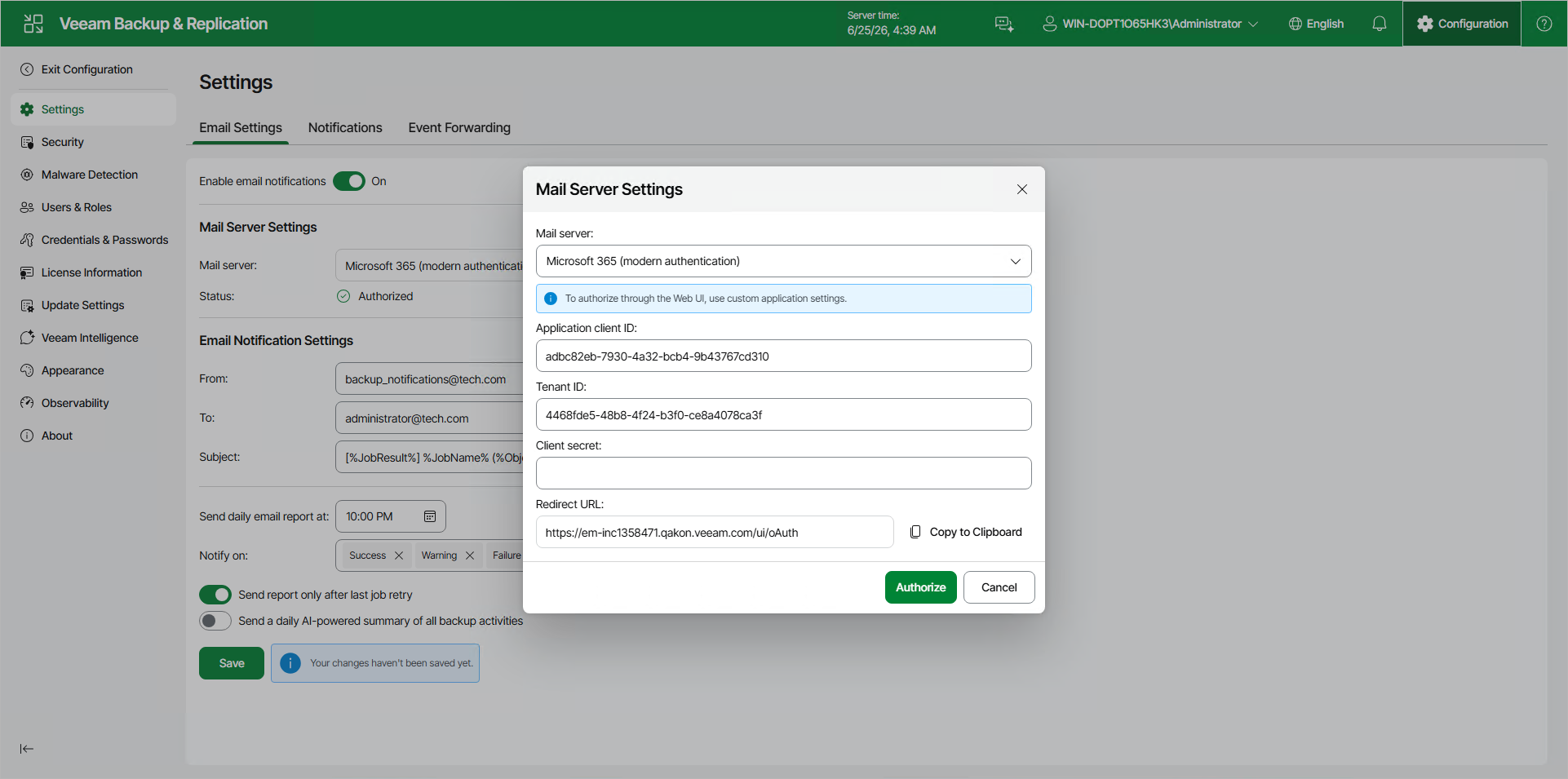 Configuring Global Email Notification Settings Using Web UI
