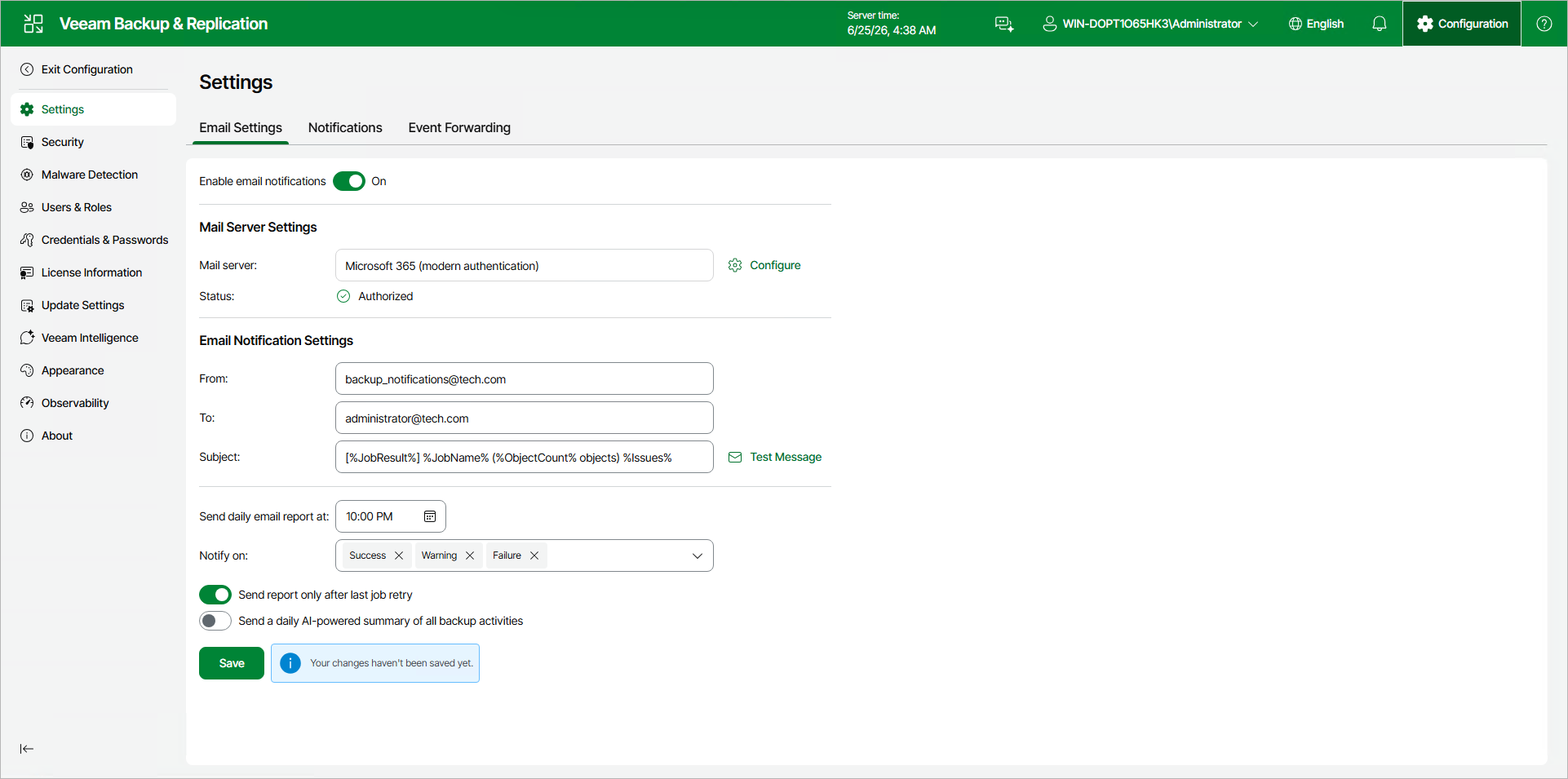 Configuring Global Email Notification Settings Using Web UI