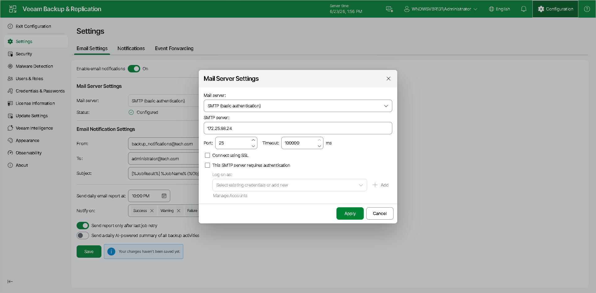 Configuring Global Email Notification Settings Using Web UI