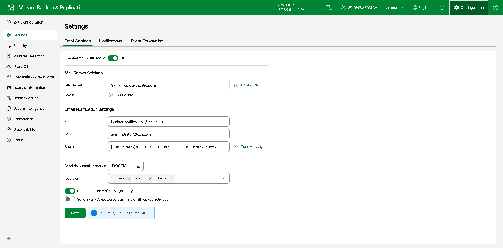 Configuring Global Email Notification Settings Using Web UI