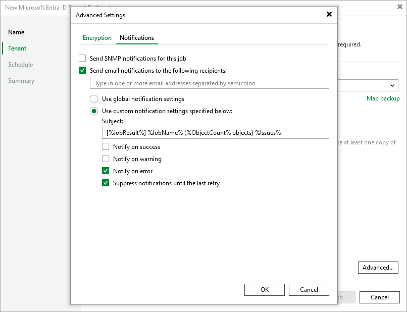 Configure Notifications Advanced Settings