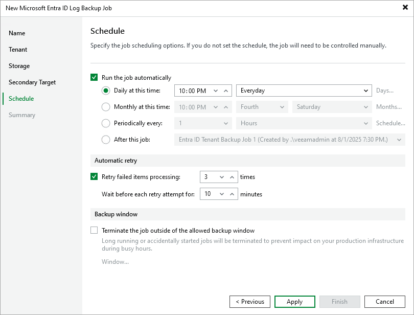 Configure Schedule Step 6. Define Job Schedule