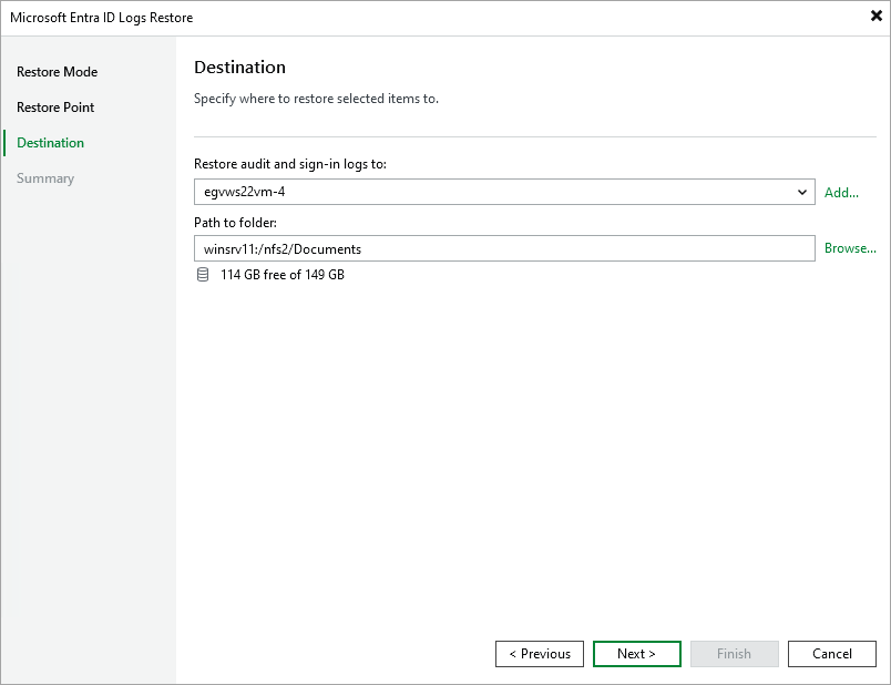 Specify Destination Step 5. Specify Destination for File Restore